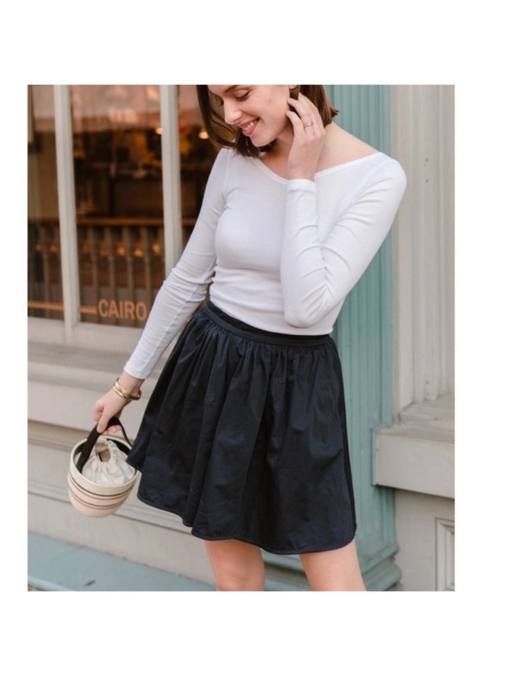 LAKE Navy Blue Cotton Flowy High Waisted Skort